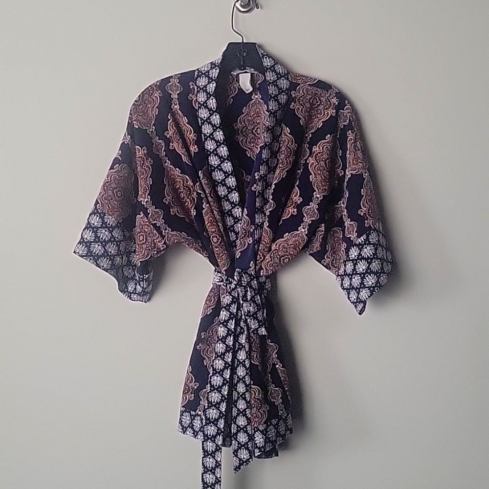 NEW Kimono XS Hippy Patchwork Floral Tunic Boho Wrap Top LagenLook Paisley Belt - Picture 4 of 13